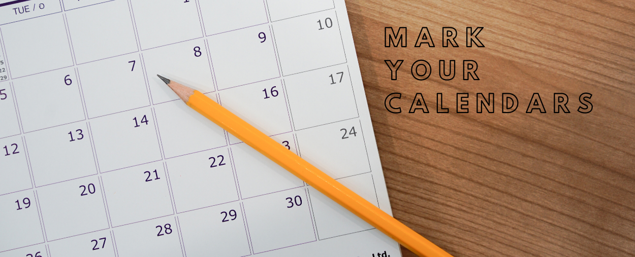 Blank calendar with the words "mark your calendars".